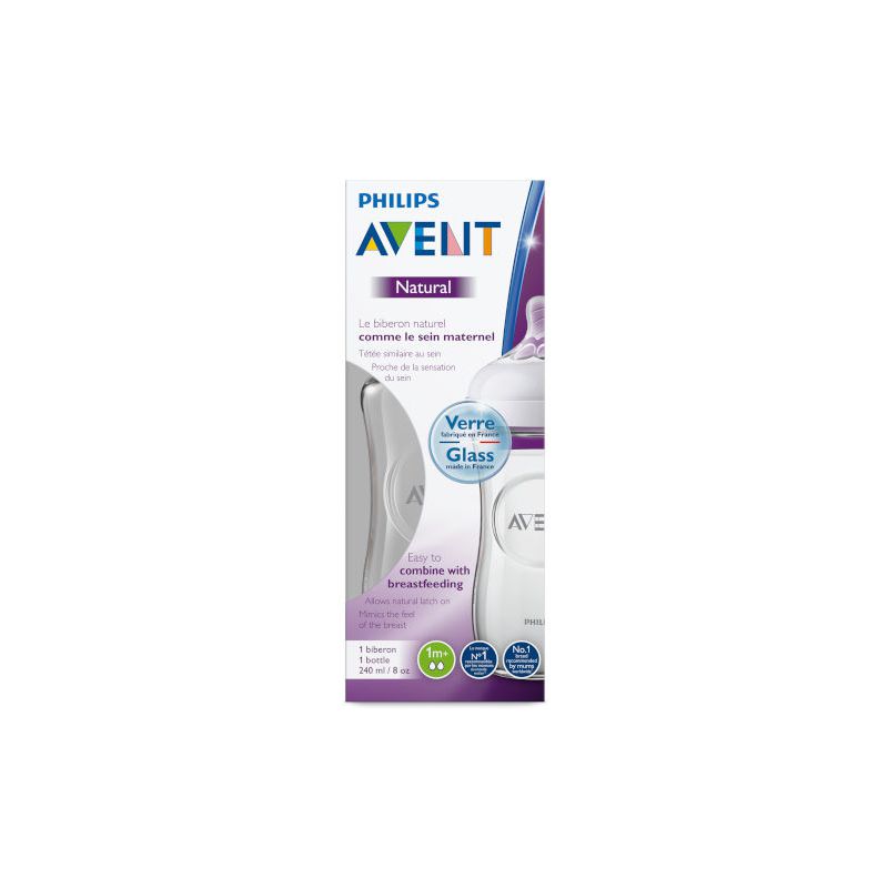 בקבוק האכלה עשוי זכוכית 240 מ׳׳ל Avent Natural - צבע שקוף
